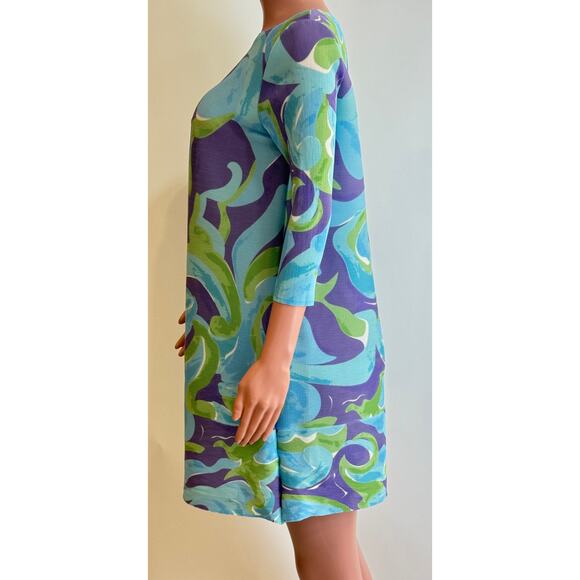 Scarlet Sage Shelly Marbled Dress Blue Purple Green Polyester Pleated 0/S Artsy - Picture 5 of 14